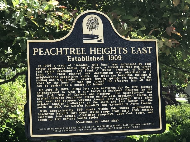 Peachtree Heights East Marker (side A). Click for full size. Peachtree Heights East Marker (side A) image. Click for full size.