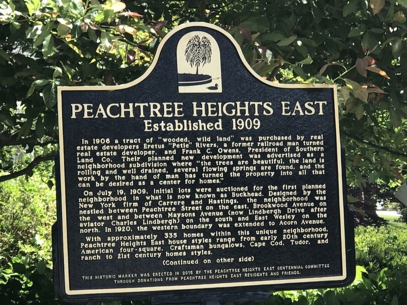 Peachtree Heights East Marker (side A) image. Click for full size.
