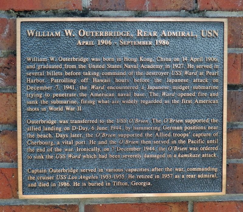 William W. Outerbridge, Rear Admiral, USN Marker image. Click for full size.