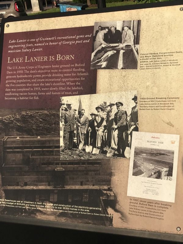 Lake Lanier is Born Marker (left panel). Click for full size. Lake Lanier is Born Marker (left panel) image. Click for full size.