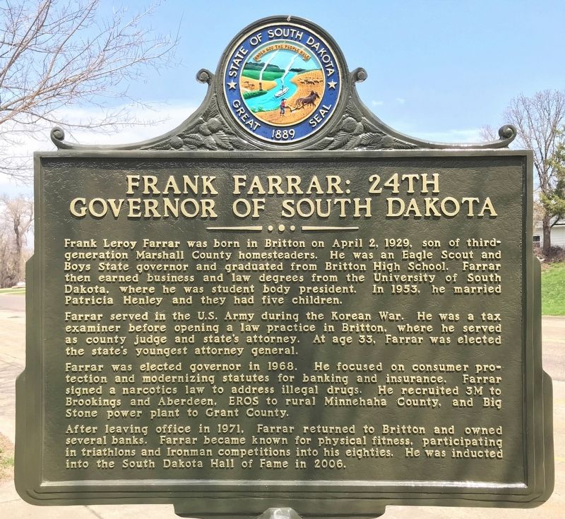 Frank Farrar: 24th Governor of South Dakota Marker image. Click for full size.