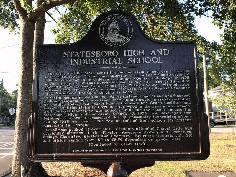 Statesboro High and Industrial School Marker (side A) image. Click for full size.