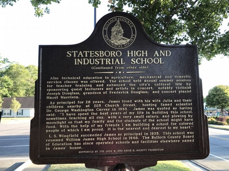 Statesboro High and Industrial School Marker (side B) image. Click for full size.
