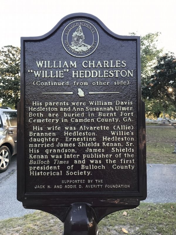 William Charles “Willie” Heddleston Marker (side B) image. Click for full size.