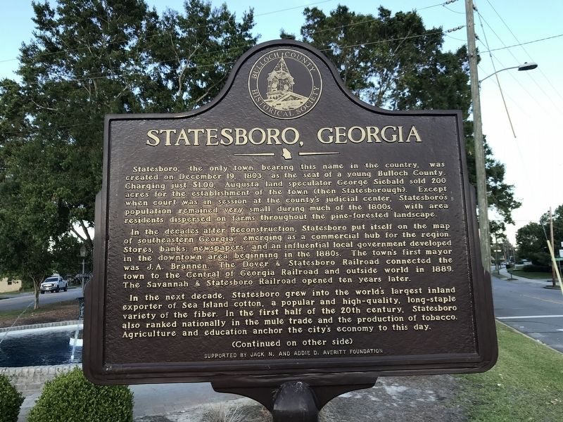 Statesboro, Georgia Marker (side A) image. Click for full size.