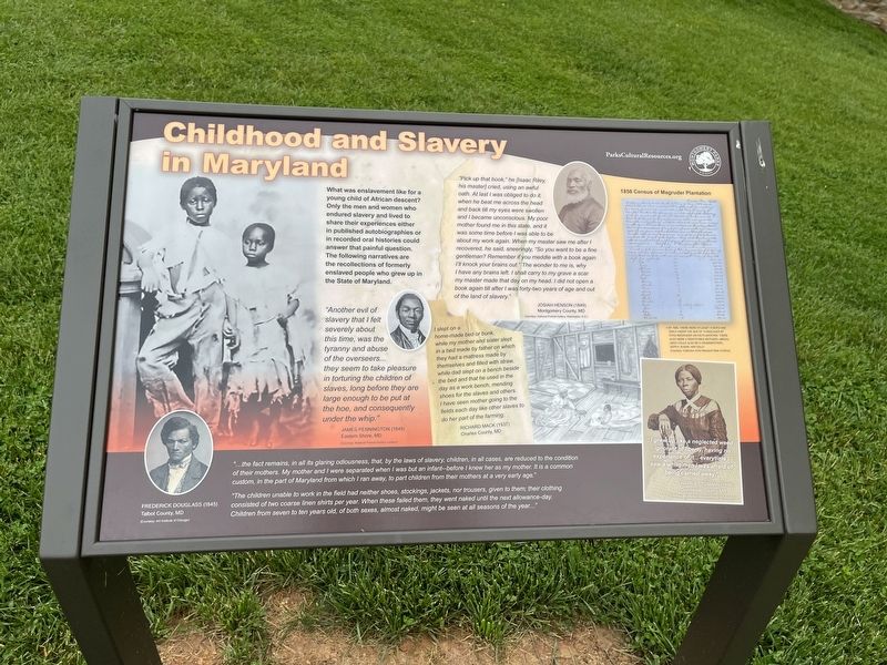 Childhood and Slavery in Maryland Marker. Click for full size. Childhood and Slavery in Maryland Marker image. Click for full size.