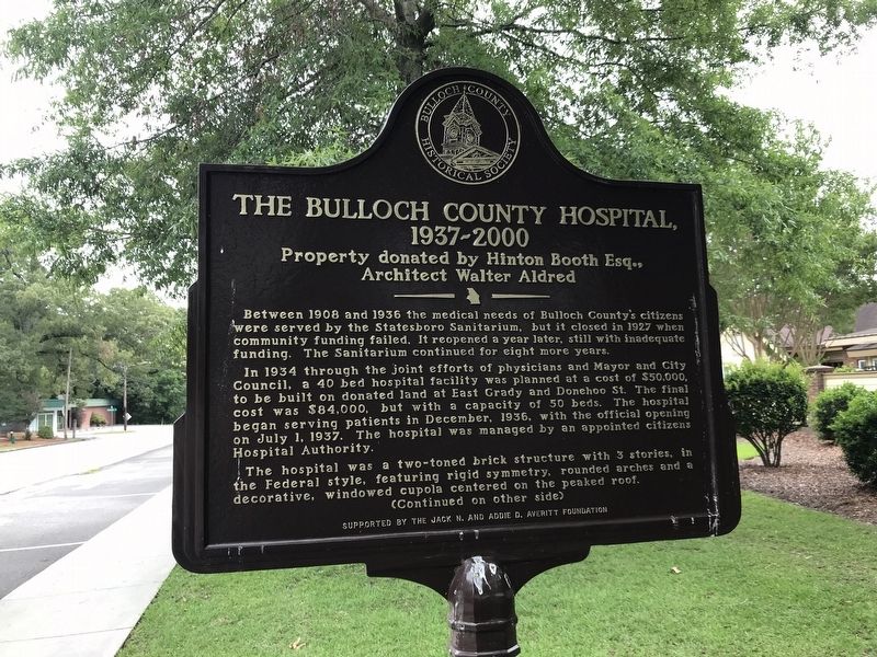 The Bulloch County Hospital, 1937-2000 Marker (side A) image. Click for full size.