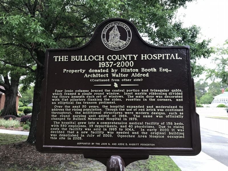 The Bulloch County Hospital, 1937-2000 Marker (side B) image. Click for full size.