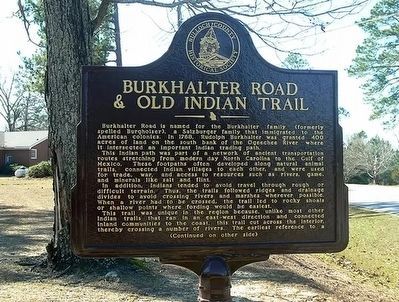 Burkhalter Road & Old Indian Trail Marker (side A) image. Click for full size.