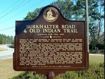 Burkhalter Road & Old Indian Trail Marker (side B) image. Click for full size.