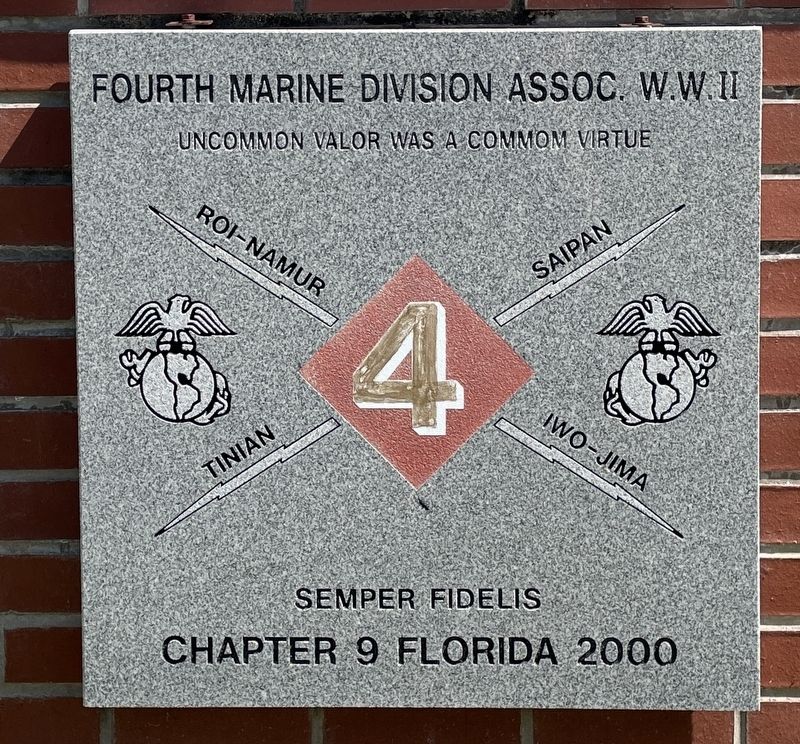 Fourth Marine Division Assoc. WWII Marker. Click for full size. Fourth Marine Division Assoc. WWII Marker image. Click for full size.