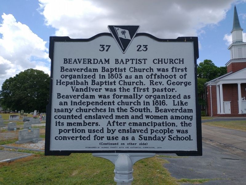 Beaverdam Baptist Church Marker (Front) image. Click for full size.