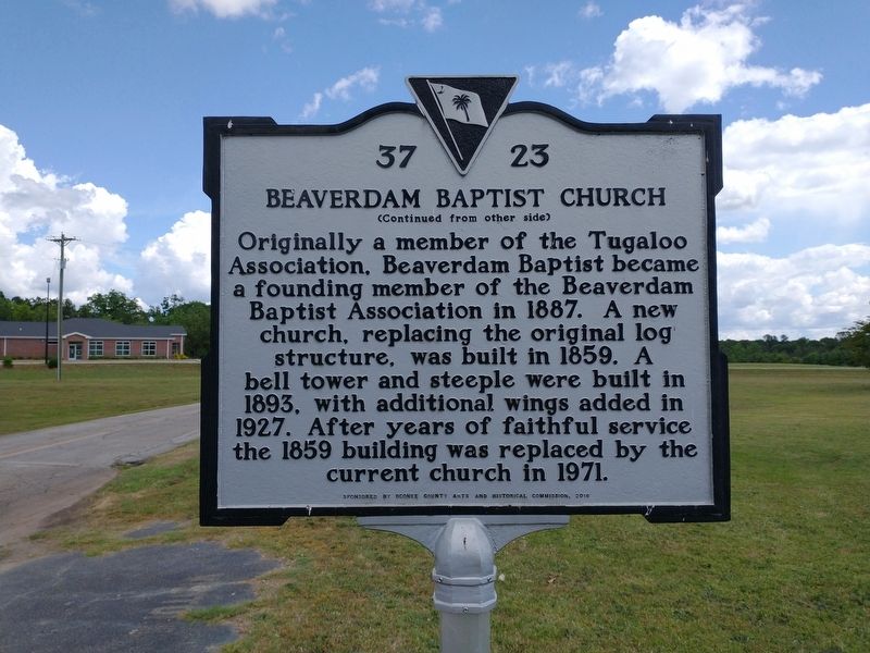 Beaverdam Baptist Church Marker (Back) image. Click for full size.