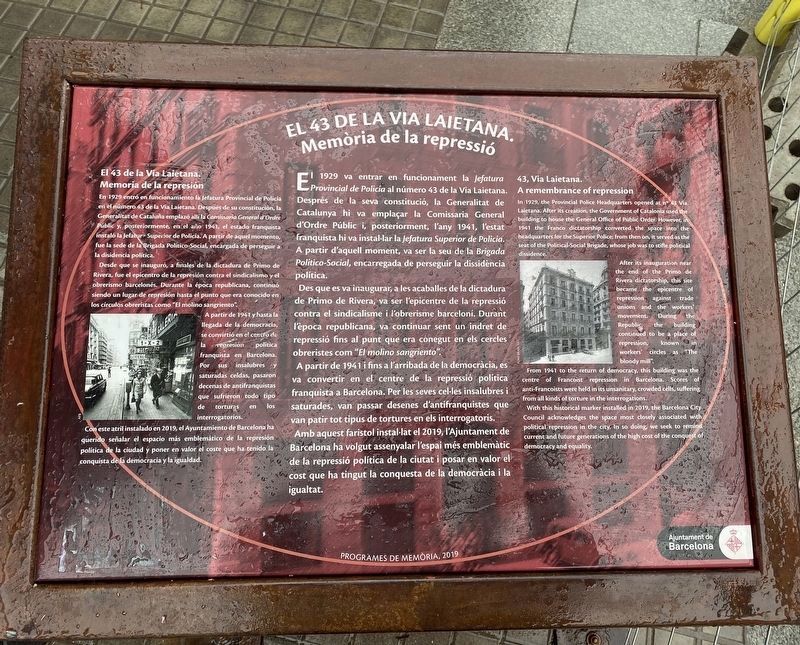El 43 de la Via Laietana Marker. Click for full size. El 43 de la Via Laietana Marker image. Click for full size.