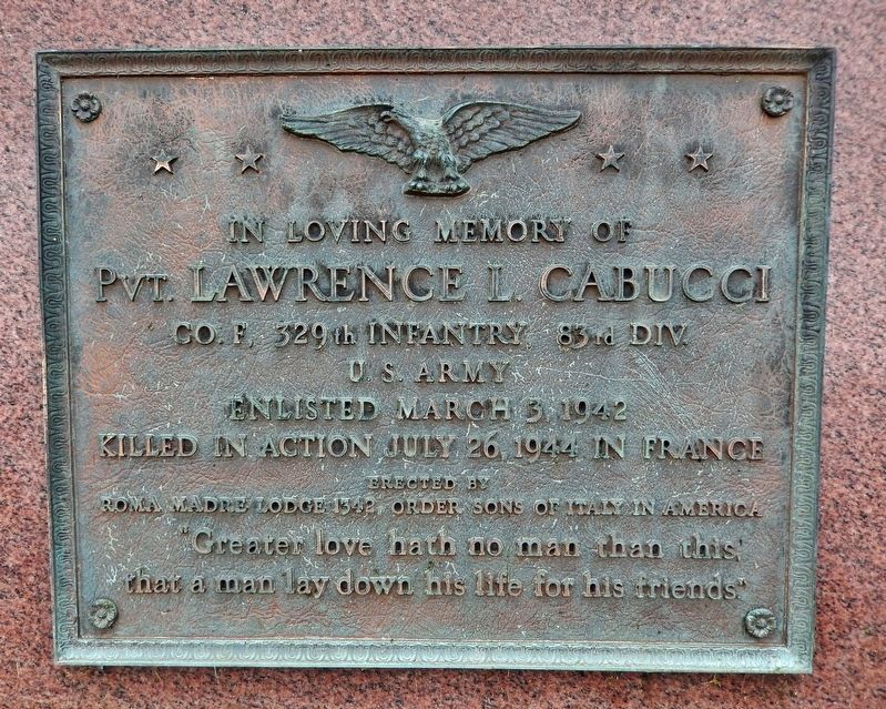Pvt. Lawrence L. Cabucci Marker. Click for full size. Pvt. Lawrence L. Cabucci Marker image. Click for full size.
