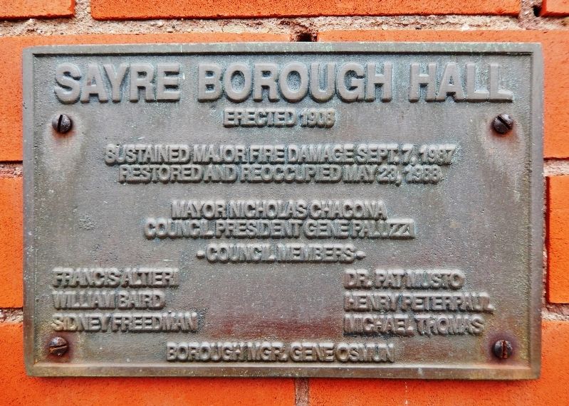 Sayre Borough Hall Marker image. Click for full size.