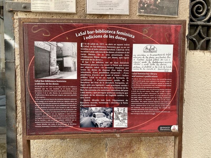 LaSal bar-biblioteca / LaSal feminist bar-library Marker. Click for full size. LaSal bar-biblioteca / LaSal feminist bar-library Marker image. Click for full size.