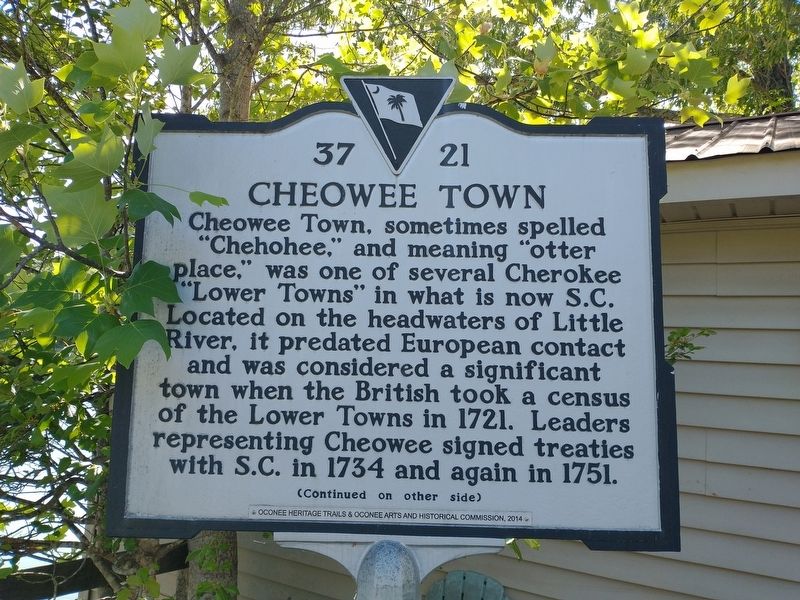 Cheowee Town Marker (Front) image. Click for full size.