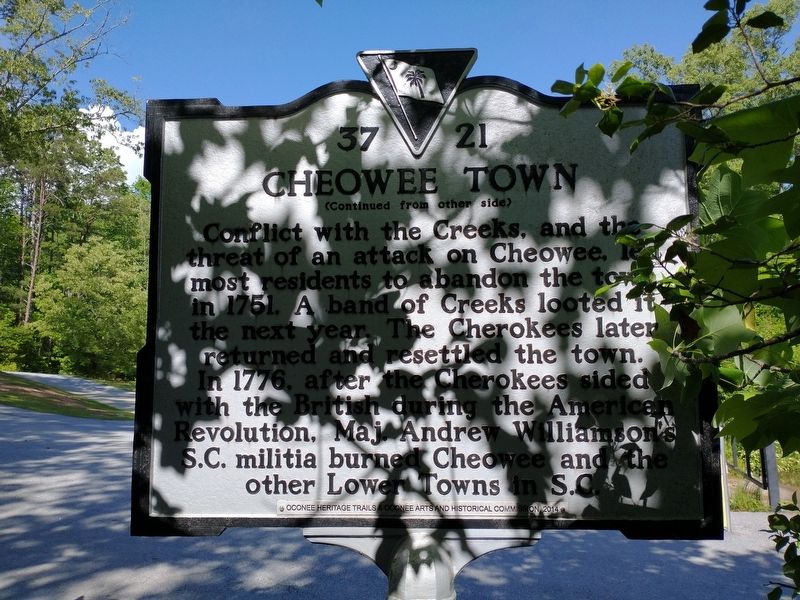 Cheowee Town Marker (Back) image. Click for full size.