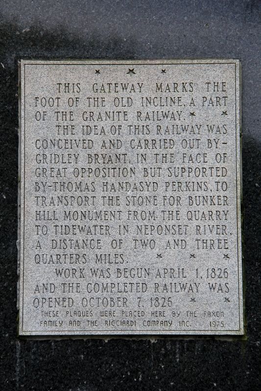 Granite Railway Incline Marker. Click for full size. Granite Railway Incline Marker image. Click for full size.