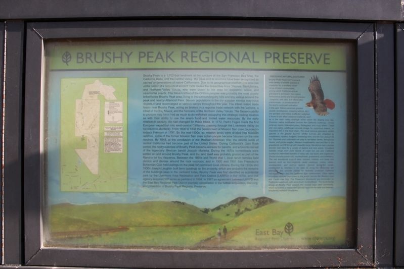 Brushy Peak Regional Preserve Marker. Click for full size. Brushy Peak Regional Preserve Marker image. Click for full size.
