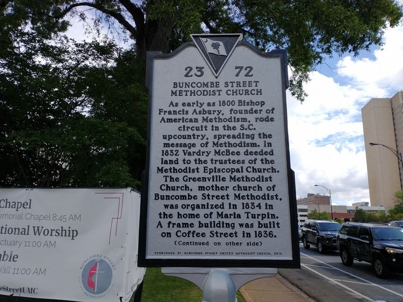 Buncombe Street Methodist Church Marker (Front) image. Click for full size.