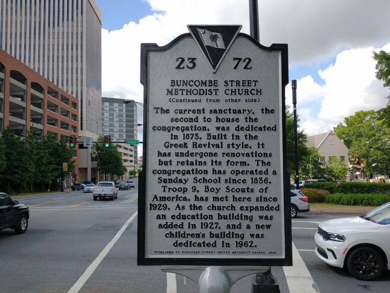 Buncombe Street Methodist Church Marker (Back) image. Click for full size.