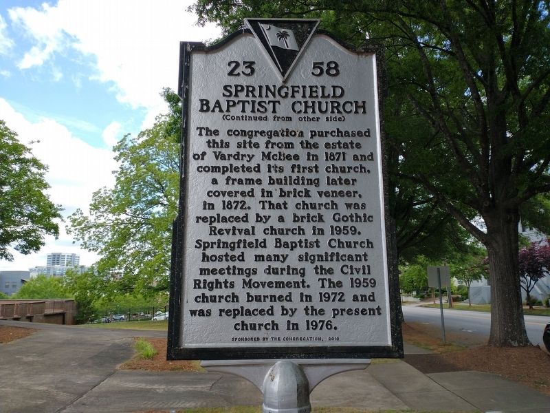 Springfield Baptist Church Marker (Back) image. Click for full size.