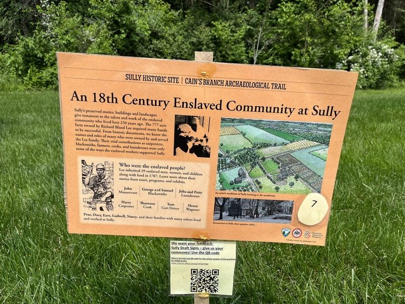 An 18th Century Enslaved Community at Sully Marker image. Click for full size.