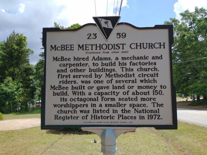 McBee Methodist Church Marker. Click for full size. McBee Methodist Church Marker image. Click for full size.