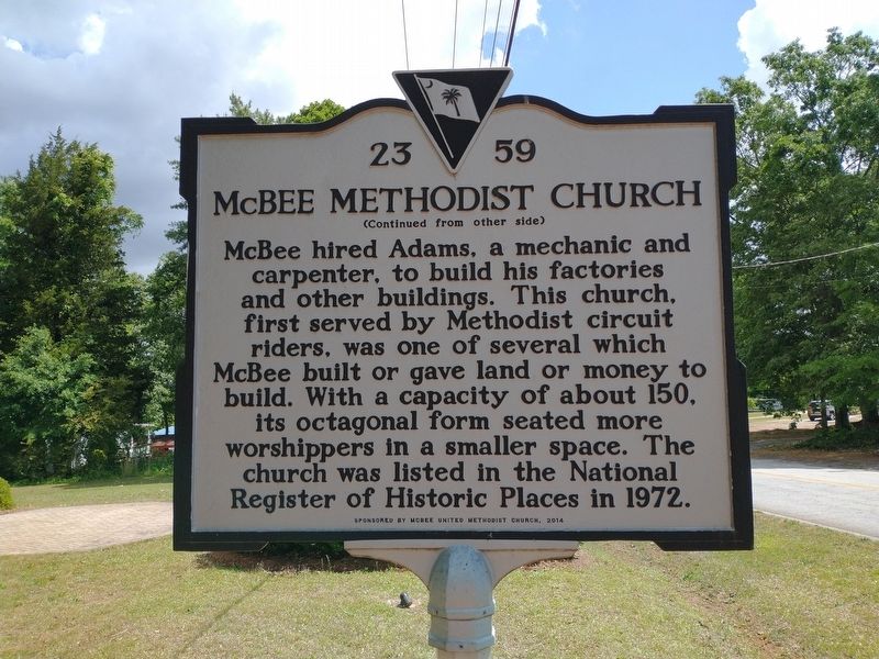 McBee Methodist Church Marker image. Click for full size.