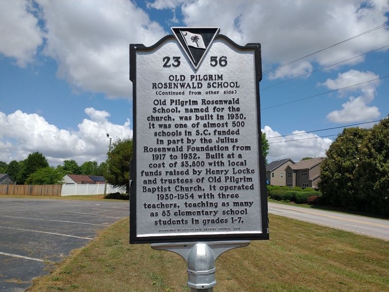 Old Pilgrim Rosenwald School Marker. Click for full size. Old Pilgrim Rosenwald School Marker image. Click for full size.