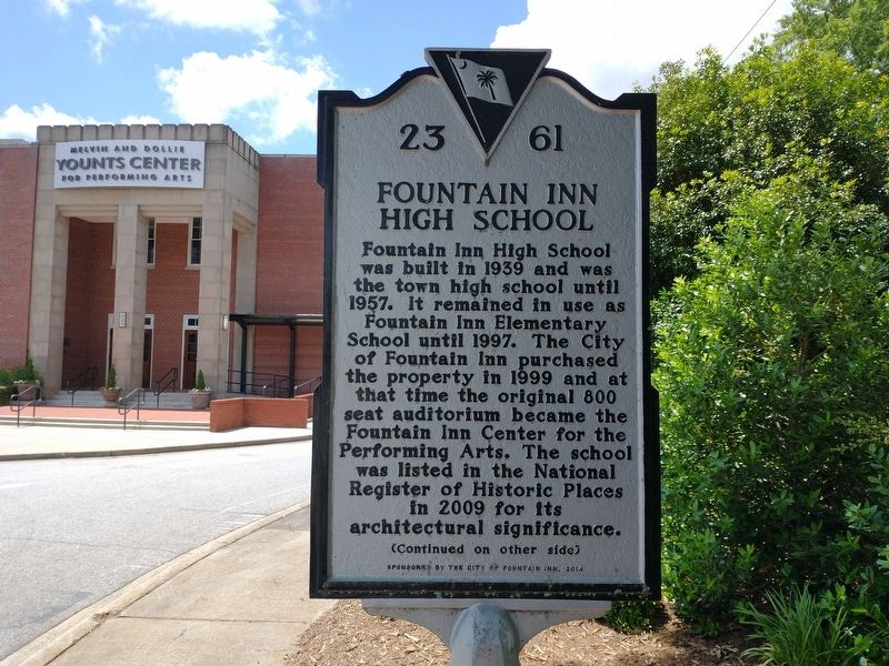 Fountain Inn High School Marker (Front) image. Click for full size.
