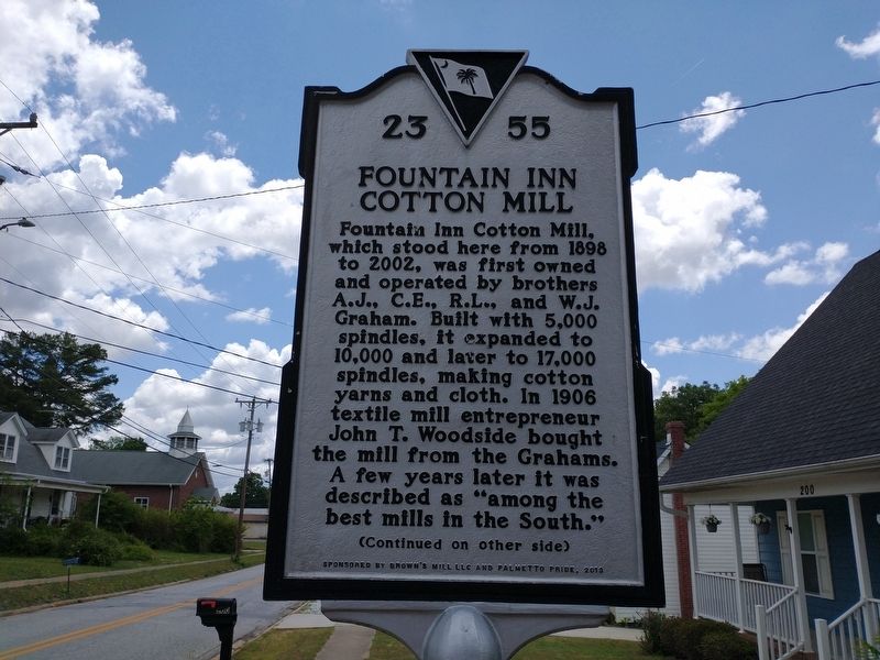 Fountain Inn Cotton Mill Marker image. Click for full size.