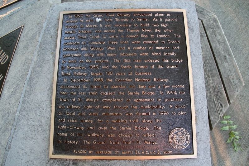Grand Trunk Trail St. Marys Marker. Click for full size. Grand Trunk Trail St. Marys Marker image. Click for full size.