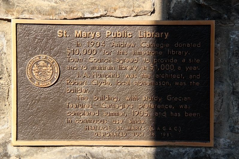 St. Marys Public Library Marker image. Click for full size.