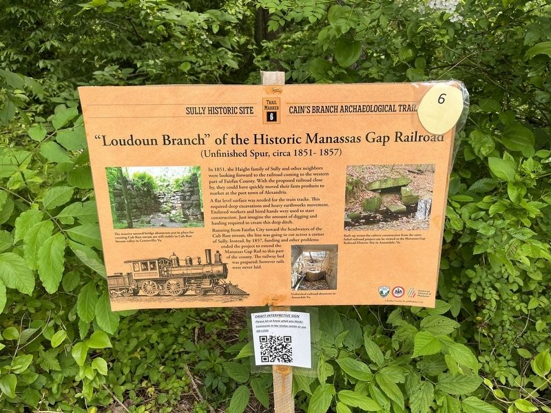 "Loudoun Branch" of the Historic Manassas Gap Railroad Marker image. Click for full size.