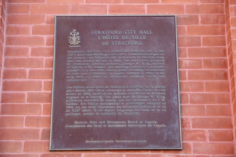Stratford City Hall / L'hôtel de Ville de Stratford Marker. Click for full size. Stratford City Hall / L'hôtel de Ville de Stratford Marker image. Click for full size.