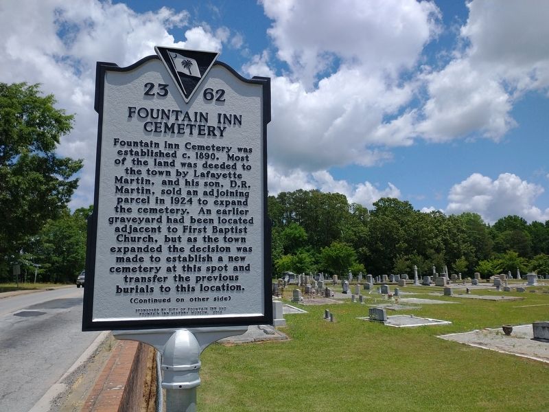 Fountain Inn Cemetery Marker (Front) image. Click for full size.
