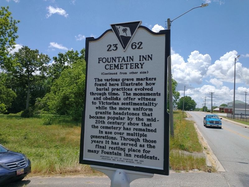 Fountain Inn Cemetery Marker (Back) image. Click for full size.