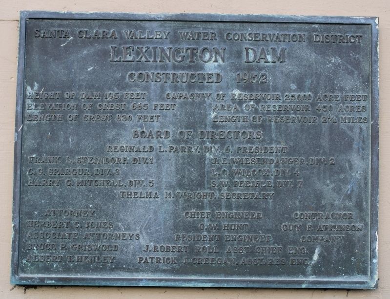 Lexington Dam Marker. Click for full size. Lexington Dam Marker image. Click for full size.