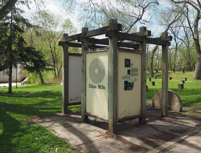 Edina Mills Marker and kiosk in Williams Park. Click for full size. Edina Mills Marker and kiosk in Williams Park image. Click for full size.