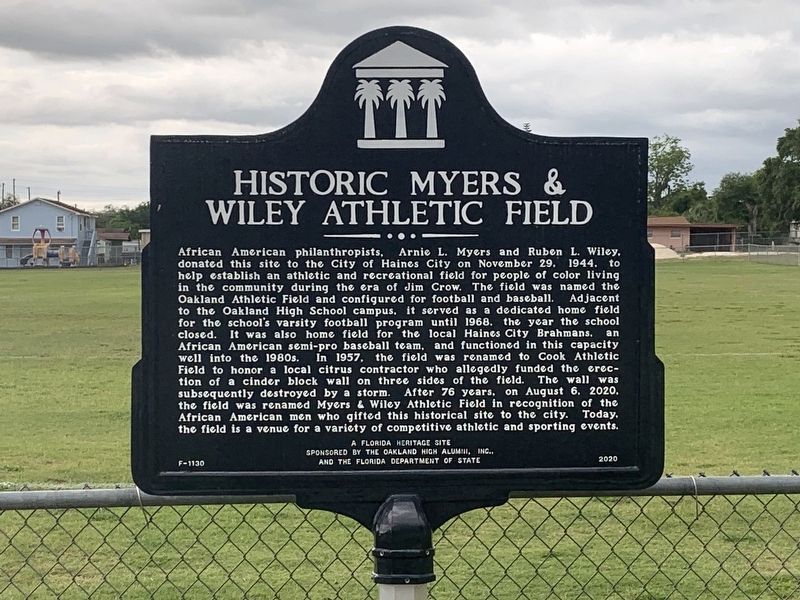 Historic Myers & Wiley Athletic Field Marker image. Click for full size.