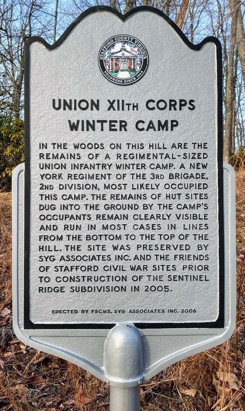 Union XIIth Corps Winter Camp Marker. Click for full size. Union XIIth Corps Winter Camp Marker image. Click for full size.