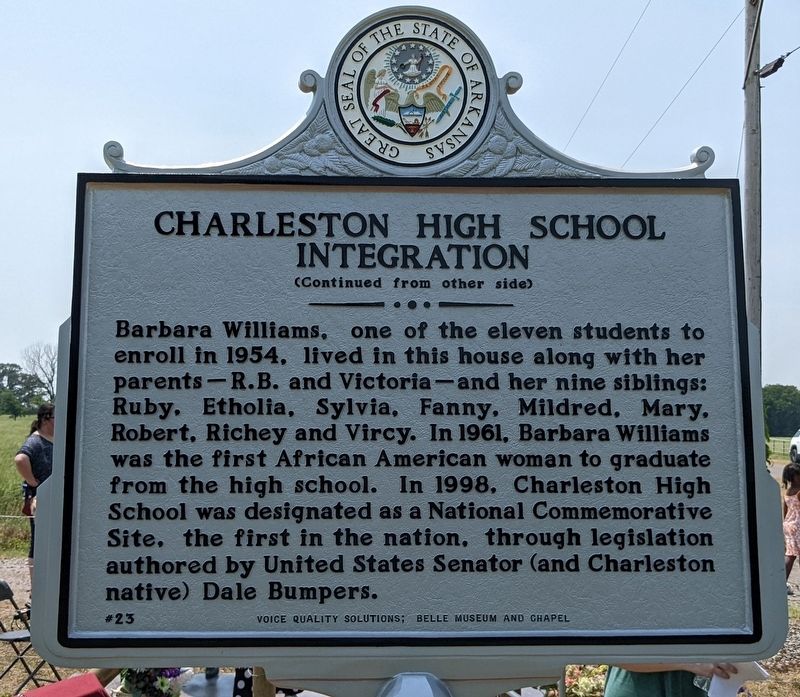 Charleston High School Integration Marker Reverse image. Click for full size.