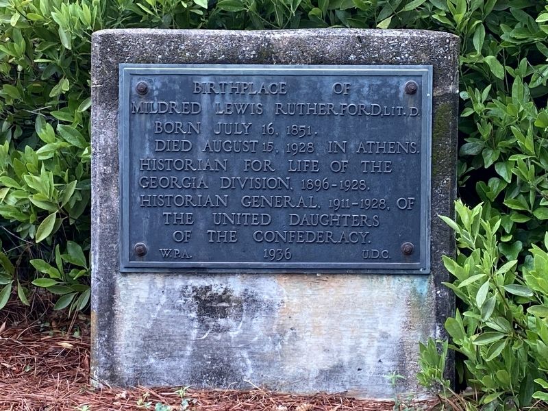 Birthplace of Mildred Lewis Rutherford, Lit D. Marker image. Click for full size.