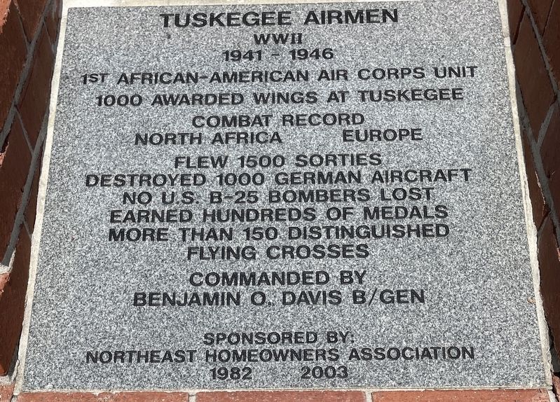 Tuskegee Airmen Marker. Click for full size. Tuskegee Airmen Marker image. Click for full size.
