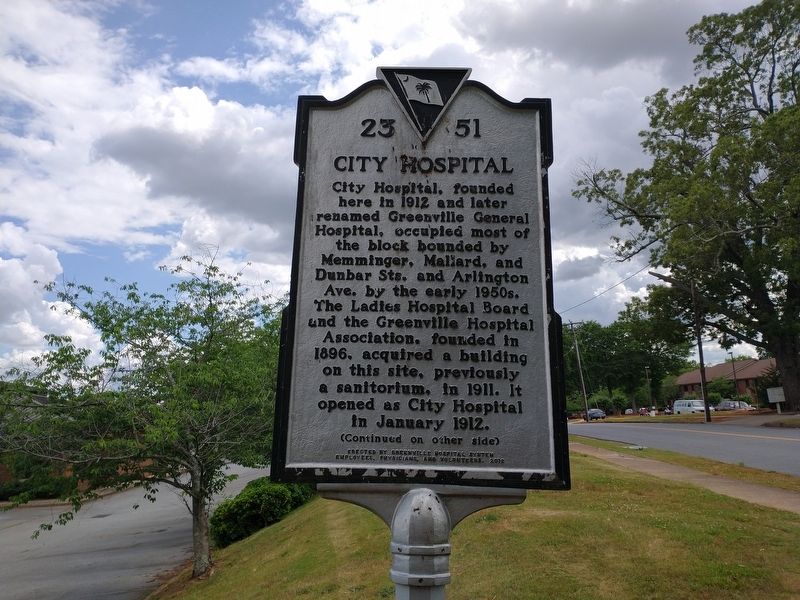 City Hospital / Greenville General Hospital Marker (Front) image. Click for full size.