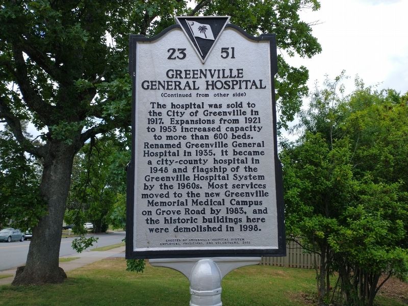 City Hospital / Greenville General Hospital Marker (Back) image. Click for full size.