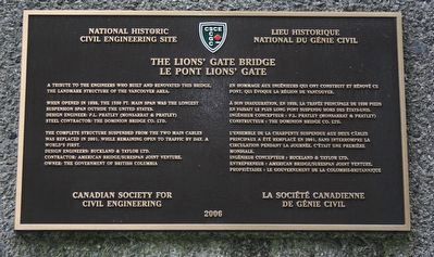 The Lions' Gate Bridge / Le pont Lions' Gate Marker. Click for full size. The Lions' Gate Bridge / Le pont Lions' Gate Marker image. Click for full size.